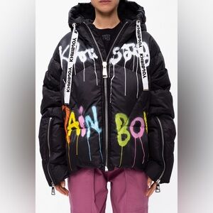 Khrisjoy black spraypaint zip down puffer jacket sz 01